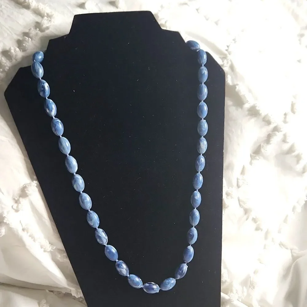 Vintage Blue Swirl Beaded Necklace